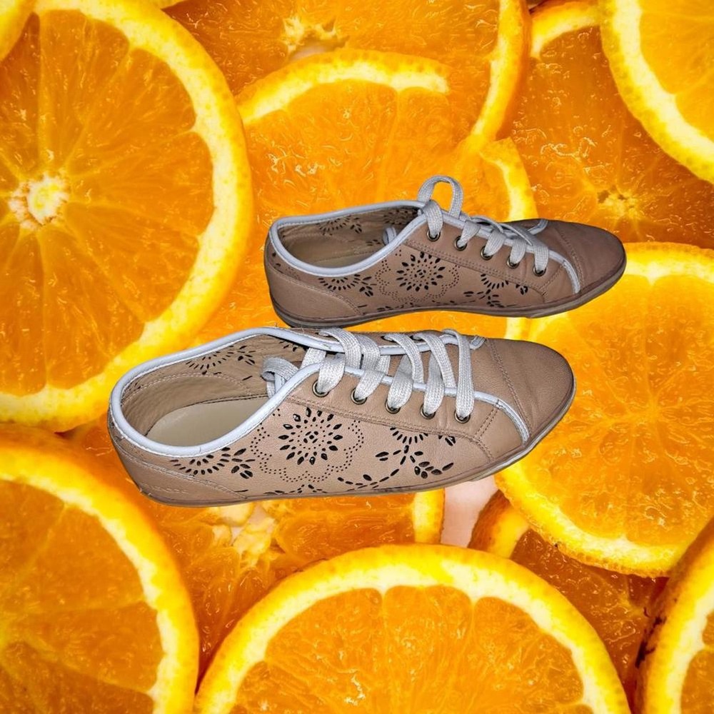 Geox Respira Tan Sneakers with‎ Floral Cutouts Size 8